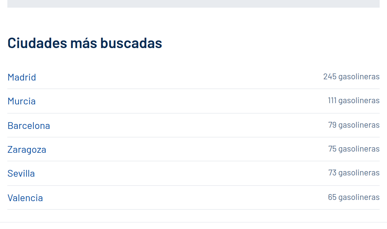 The "Ciudades más buscadas" list at the bottom of the home page