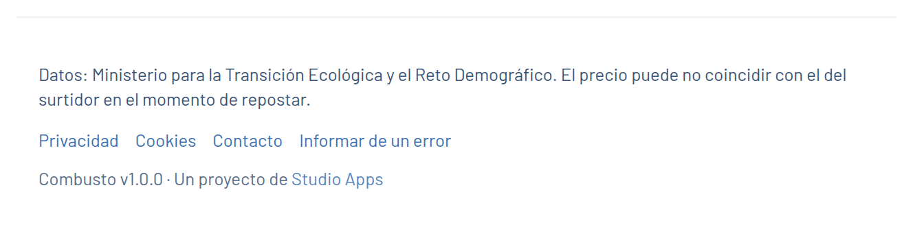 Page footer stating the data source and that the price may differ at the pump
